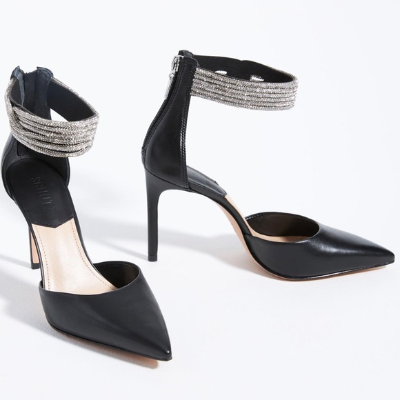 New Schutz x Anthropologie Linara 7 Black Nappa Leather Pointed Toe Pumps - Picture 10 of 12